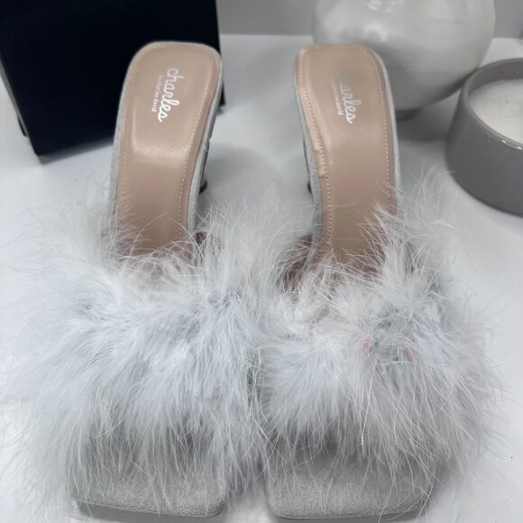 Charles by Charles David Pazazz Feathers Slide Square Toe Women 12M Tried OnFlaw - Picture 5 of 12